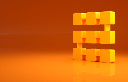 Yellow NFT blockchain technology icon isolated on orange background. Non fungible token. Digital...