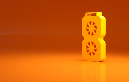 Yellow Video graphic card icon isolated on orange background. Minimalism concept. 3d illustration 3D renderの写真素材