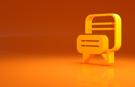 Yellow Speech bubble chat icon isolated on orange background. Message icon. Communication or comment chat symbol. Minimalism concept. 3d illustration 3D renderの写真素材