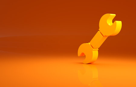 Yellow Wrench spanner icon isolated on orange background. Spanner repair tool. Service tool symbol. Minimalism concept. 3d illustration 3D renderの写真素材