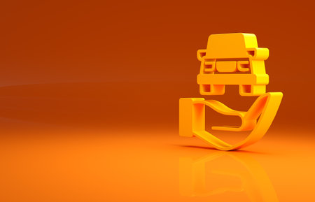 Yellow Auto service check automotive icon isolated on orange background. Car service. Minimalism concept. 3d illustration 3D renderの写真素材