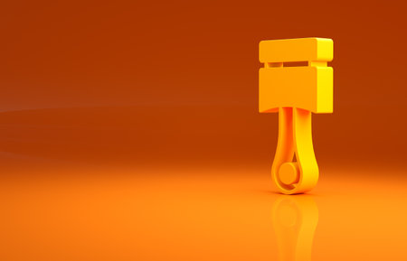 Yellow Engine piston icon isolated on orange background. Car engine piston sign. Minimalism concept. 3d illustration 3D renderの写真素材