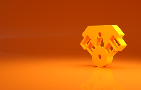 Yellow Power car engine icon isolated on orange background. Minimalism concept. 3d illustration 3D renderの写真素材