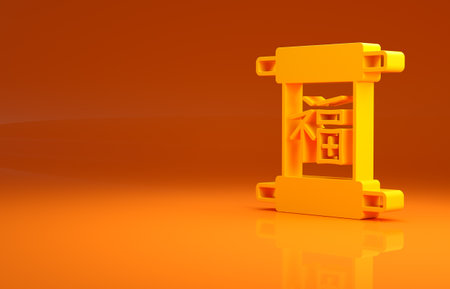 Yellow Chinese New Year icon isolated on orange background. Minimalism concept. 3d illustration 3D renderの写真素材
