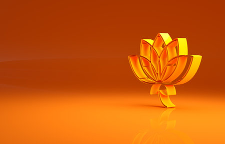 Yellow Lotus flower icon isolated on orange background. Minimalism concept. 3d illustration 3D renderの写真素材