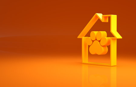 Yellow Pet house icon isolated on orange background. Minimalism concept. 3d illustration 3D renderの写真素材