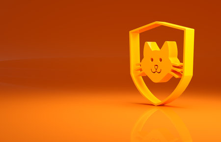Yellow Animal health insurance icon isolated on orange background. Pet protection concept. Dog or cat paw print. Minimalism concept. 3d illustration 3D renderの写真素材
