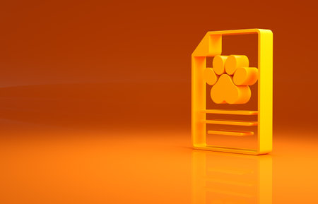 Yellow Clipboard with medical clinical record pet icon isolated on orange background. Health insurance form. Medical check marks report. Minimalism concept. 3d illustration 3D renderの写真素材