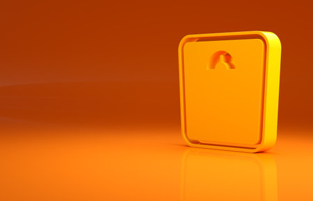 Yellow Bathroom scales icon isolated on orange background. Weight measure Equipment. Weight Scale fitness sport concept. Minimalism concept. 3d illustration 3D renderの写真素材