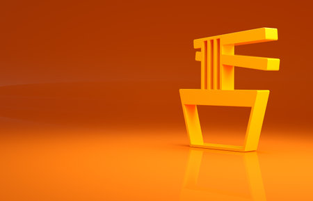 Yellow Asian noodles in bowl and chopsticks icon isolated on orange background. Street fast food. Korean, Japanese, Chinese food. Minimalism concept. 3d illustration 3D renderの写真素材