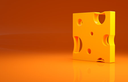 Yellow Cheese icon isolated on orange background. Minimalism concept. 3d illustration 3D renderの写真素材