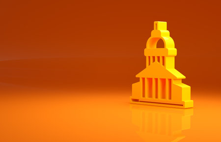 Yellow Museum building icon isolated on orange background. Minimalism concept. 3d illustration 3D renderの写真素材