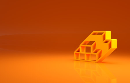 Yellow Stacks paper money cash icon isolated on orange background. Money banknotes stacks. Bill currency. Minimalism concept. 3d illustration 3D renderの写真素材
