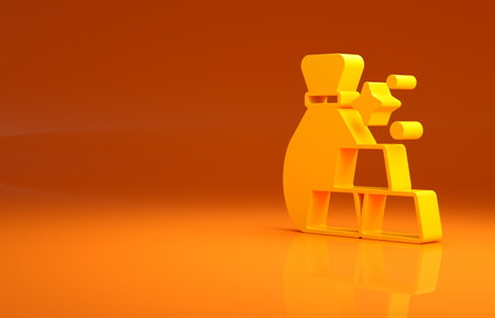 Yellow Bag of gold bars icon isolated on orange background. Sack with golden bars. Minimalism concept. 3d illustration 3D renderの写真素材