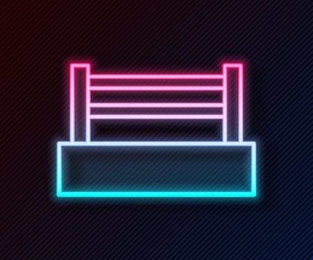 Glowing neon line Boxing ring icon isolated on black background. Vectorのイラスト素材