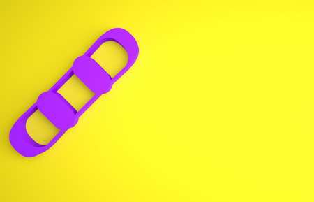 Purple Snowboard icon isolated on yellow background. Snowboarding board icon. Extreme sport. Sport equipment. Minimalism concept. 3D render illustrationの写真素材
