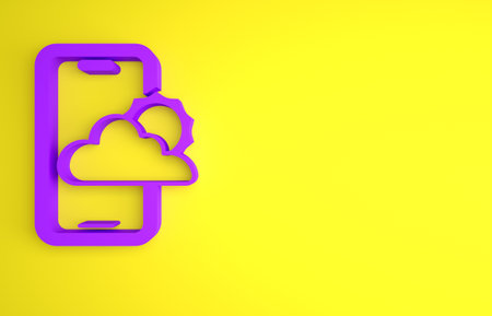 Purple Weather forecast icon isolated on yellow background. Minimalism concept. 3D render illustrationの写真素材