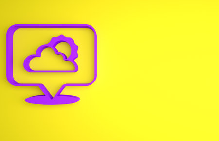 Purple Location cloud icon isolated on yellow background. Minimalism concept. 3D render illustrationの写真素材