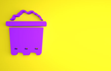 Purple Pot with soil icon isolated on yellow background. Minimalism concept. 3D render illustrationの写真素材
