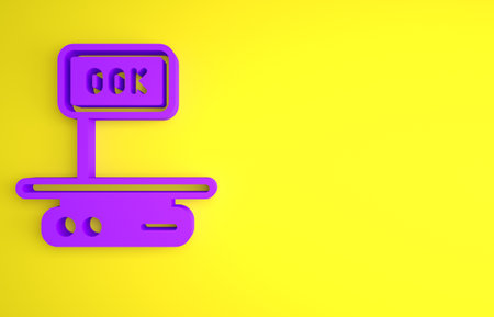 Purple Electronic scales icon isolated on yellow background. Weight for food. Weighing process in store or supermarket. Minimalism concept. 3D render illustrationの写真素材