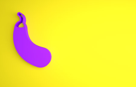 Purple Eggplant icon isolated on yellow background. Minimalism concept. 3D render illustrationの写真素材