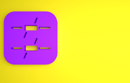 Purple Barbed wire icon isolated on yellow background. Minimalism concept. 3D render illustrationの写真素材