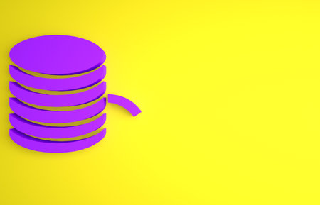 Purple Plastic filament for 3D printing icon isolated on yellow background. Minimalism concept. 3D render illustrationの写真素材