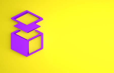 Purple Layers icon isolated on yellow background. Minimalism concept. 3D render illustration