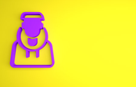 Purple Monk icon isolated on yellow background. Minimalism concept. 3D render illustrationの写真素材