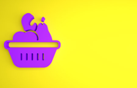 Purple Donation food box icon isolated on yellow background. Minimalism concept. 3D render illustrationの写真素材