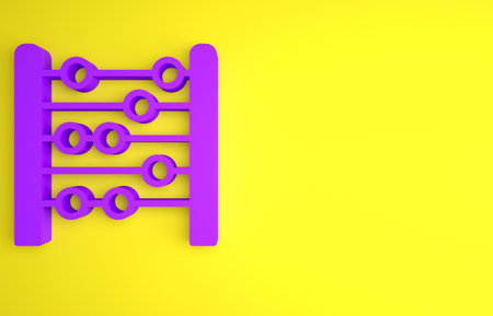Purple Abacus icon isolated on yellow background. Traditional counting frame. Education sign. Mathematics school. Minimalism concept. 3D render illustrationの写真素材