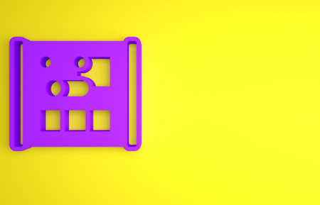 Purple Graphing paper for engineering icon isolated on yellow background. Minimalism concept. 3D render illustrationの写真素材