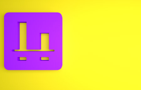 Purple Graph, chart, diagram, infographic icon isolated on yellow background. Minimalism concept. 3D render illustrationの写真素材