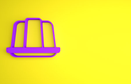 Purple Jelly cake icon isolated on yellow background. Jelly pudding. Minimalism concept. 3D render illustrationの写真素材