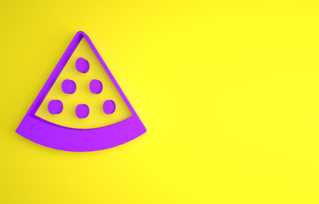 Purple Watermelon icon isolated on yellow background. Minimalism concept. 3D render illustrationの写真素材