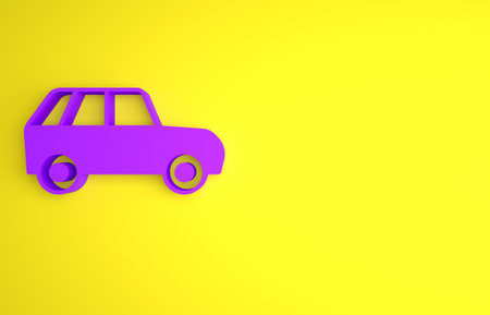 Purple Car icon isolated on yellow background. Minimalism concept. 3D render illustrationの写真素材