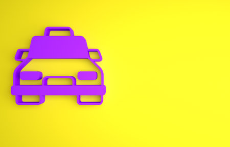 Purple Taxi car icon isolated on yellow background. Minimalism concept. 3D render illustrationの写真素材