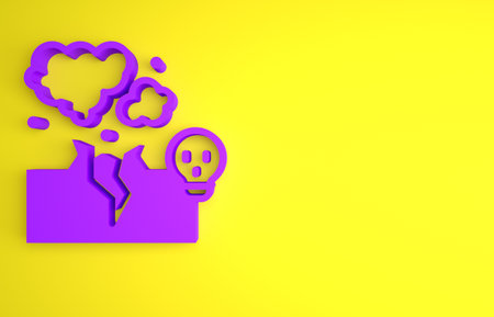 Purple Poisonous cloud of gas or smoke icon isolated on yellow background. Stink bad smell, smoke or poison gases, chemical toxic vapour. Minimalism concept. 3D render illustrationの写真素材