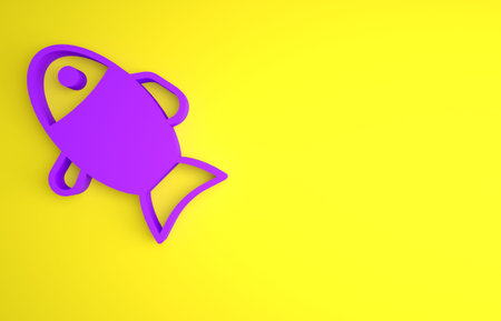 Purple Fish icon isolated on yellow background. Minimalism concept. 3D render illustrationの写真素材