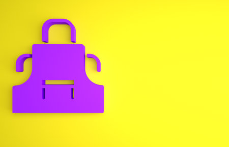Purple Kitchen apron icon isolated on yellow background. Chef uniform for cooking. Minimalism concept. 3D render illustrationの写真素材