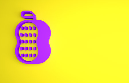 Purple Washcloth icon isolated on yellow background. Bath house sauna washcloth sign. Item for pleasure and relaxing. Minimalism concept. 3D render illustrationの写真素材