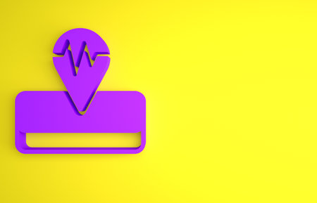 Purple Earthquake icon isolated on yellow background. Minimalism concept. 3D render illustrationの写真素材