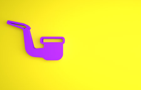Purple Smoking pipe with smoke icon isolated on yellow background. Tobacco pipe. Minimalism concept. 3D render illustrationの写真素材