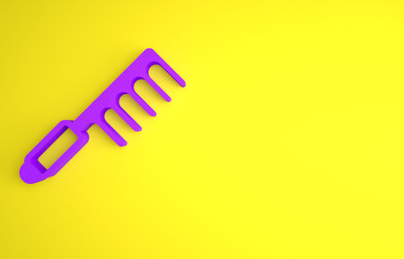 Purple Hairbrush icon isolated on yellow background. Comb hair sign. Barber symbol. Minimalism concept. 3D render illustrationの写真素材
