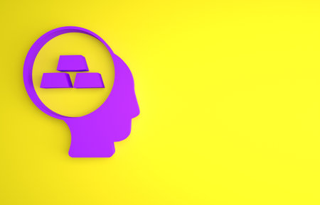 Purple Gold bars icon isolated on yellow background. Banking business concept. Minimalism concept. 3D render illustrationの写真素材