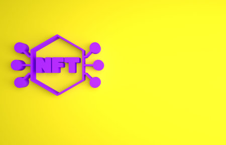 Purple NFT Digital crypto art icon isolated on yellow background. Non fungible token. Minimalism...