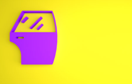 Purple Car door icon isolated on yellow background. Minimalism concept. 3D render illustrationの写真素材
