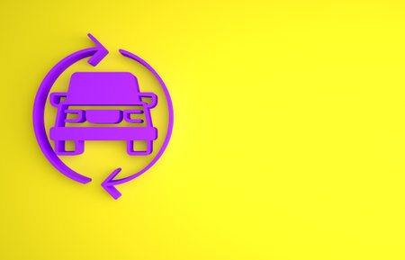 Purple Car service icon isolated on yellow background. Auto mechanic service. Repair service auto mechanic. Maintenance sign. Minimalism concept. 3D render illustrationの写真素材