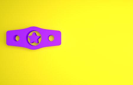 Purple Boxing belt icon isolated on yellow background. Belt boxing sport championship winner fight award. Minimalism concept. 3D render illustrationの写真素材