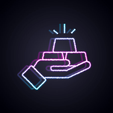 Glowing neon line Gold bars icon isolated on black background. Banking business concept. Vectorのイラスト素材